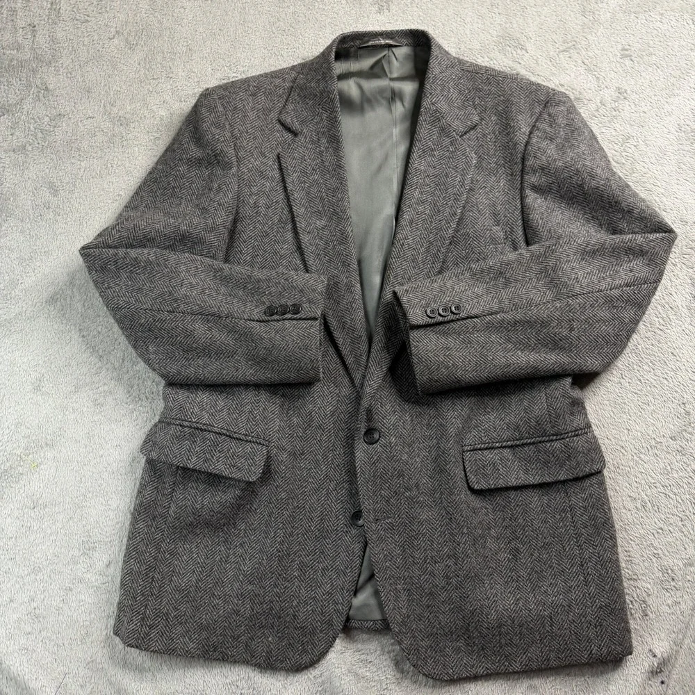 Imperial by Haggar Mens Grey Herringbone 100% Pure Wool Blazer Sport Coat USA
